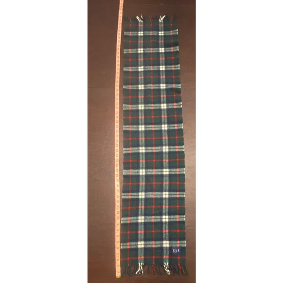 GAP Tartan Plaid Fringe Scarf Wrap Green Navy Red White Winter Cozy Classic Prep - Picture 2 of 3